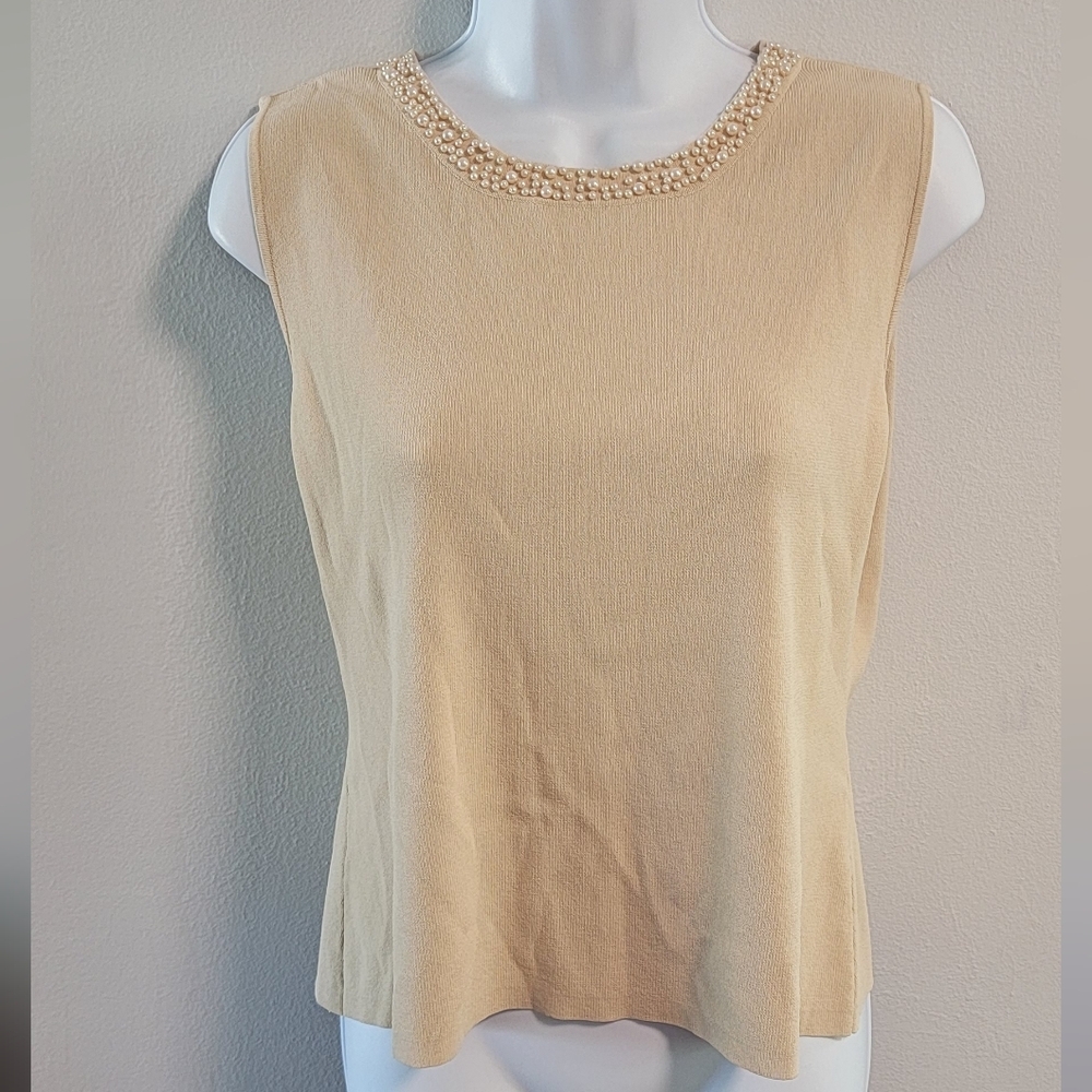 L Linda Matthews Old Money Pearl Beaded Collar Neutral Office Casual Minimalist